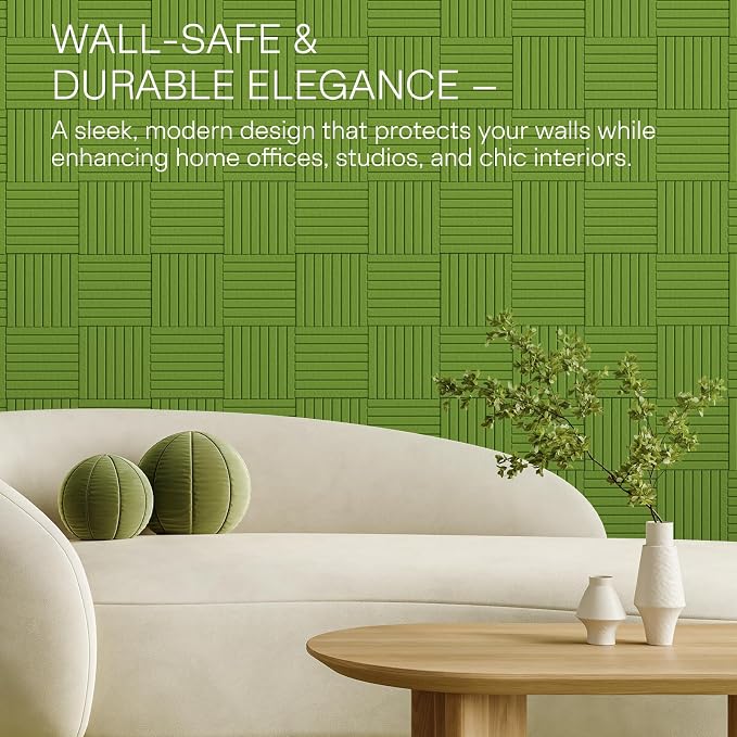 MaxGear Bulletin Board 36" x 24", Grass Green Felt Wall Tiles Room Decor | Cork Board For Walls Alternative, 6 Pack 11.8" x 11.8" 3D Wall Panels, Poster Felt Board, Pin Board For Office, Home Decor