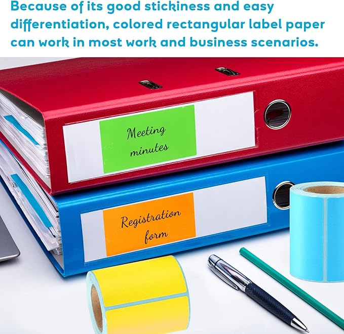1000 Colored Sticker Rolls - Rectangular Coding Labels in 10 Bright Colors - Self Sticky Folder Labels for Boxes, Folders, Classroom & Home (2 x 3 Inch)