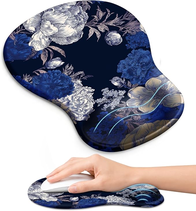 Ergonomic Mouse Pad with Wrist Rest, Gel Wrist Support, Indigo | 10.2 x 7.6 in Mouse Pad with Smooth Fabric Surface and Non-Slip Rubber Base for Office, Home, Study, and Gaming