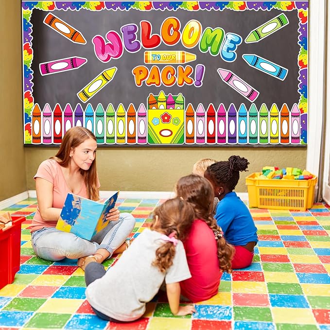 Welcome to Our Pack Bulletin Board Decorations, Back to School Classroom Decorations, Affirmation Station Bulletin Boards Decor, Vibrant Crayon Decoration for Elementary Middle Welcome Back to School
