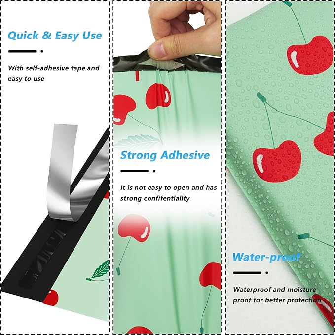 Cherry Printed Poly Mailer 6x9 Inch 100 Pcs, Waterproof and Tear-Resistant Shipping Bags for Clothing, Strong Mailing Bags with Self-Seal, Cute Mailer Bags for Small Business