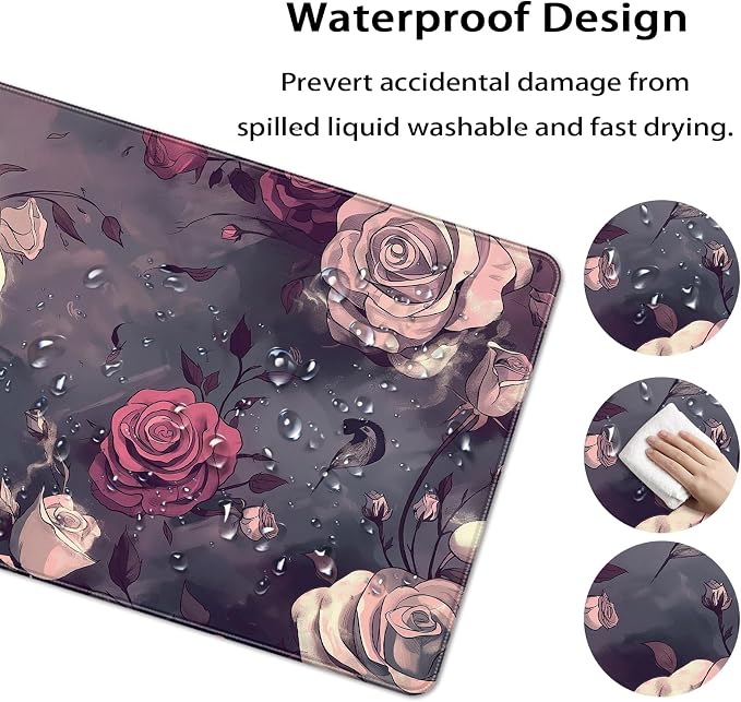 35.4 x 15.7 in, XXL Large Mouse Pad for Desk, Extended Keyboard Mouse Mat for Computer Office, Big Mouse pad with Stitched Edges, Gaming Pc-Skull red Pink Rose Butterfly