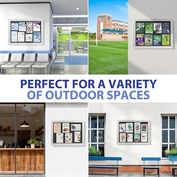 SWANCROWN 37x28 in Outdoor Bulletin Board Message Board, Black Felt | Lockable, Weatherproof, Shatter Resistant, Silver Aluminum Frame, Wall Display Case for Office School Business Community