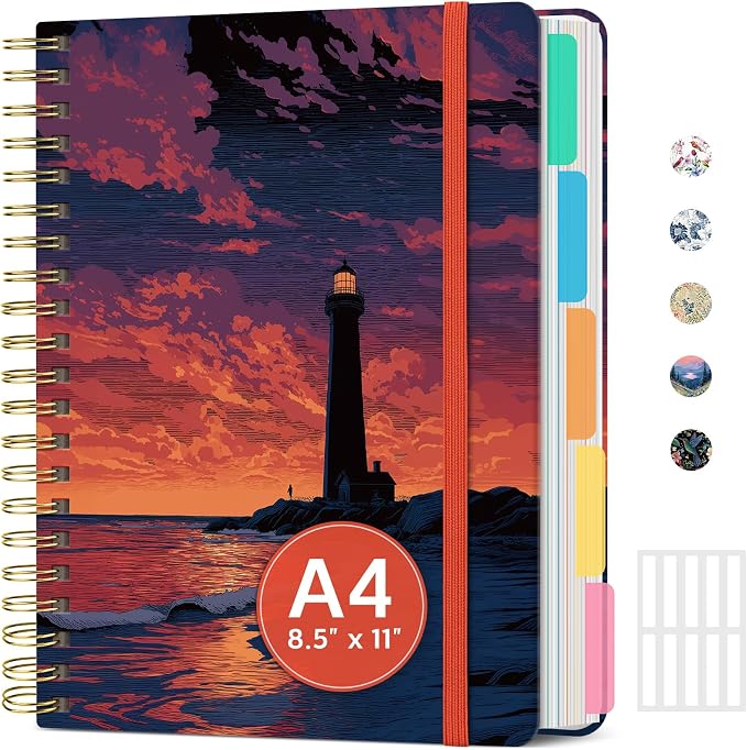 Spiral Notebooks for Work 5 Subject Notebook with Removable Dividers | Aesthetic Hardcover Journal for Women 8.5" x 11" College Ruled 280 Pages Journal for School & Note Taking, Dusk Sentinel