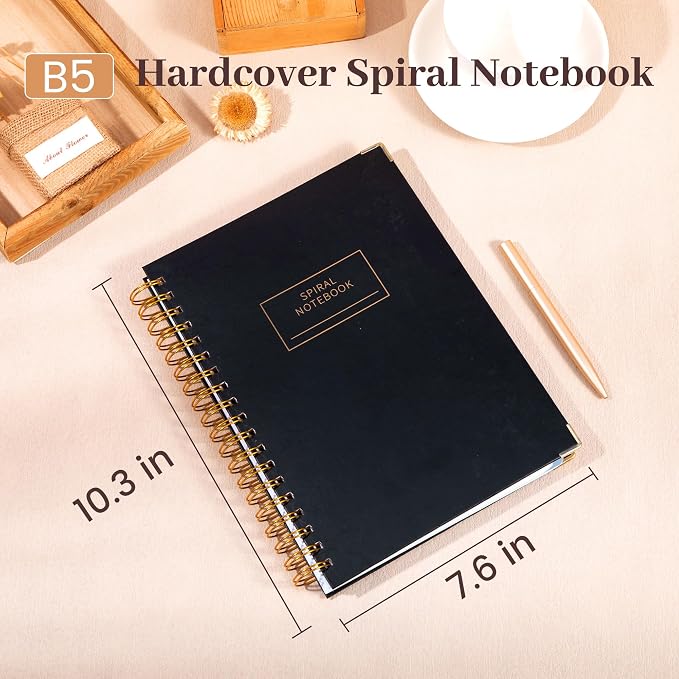 Yoment Hardcover Spiral Notebooks for Work 240 Pages Notebook with Dividers | Multi 5 Subject Notebook College Ruled with Tabs, B5 Lined Journals for Writing, Back to School, Gifts, Black