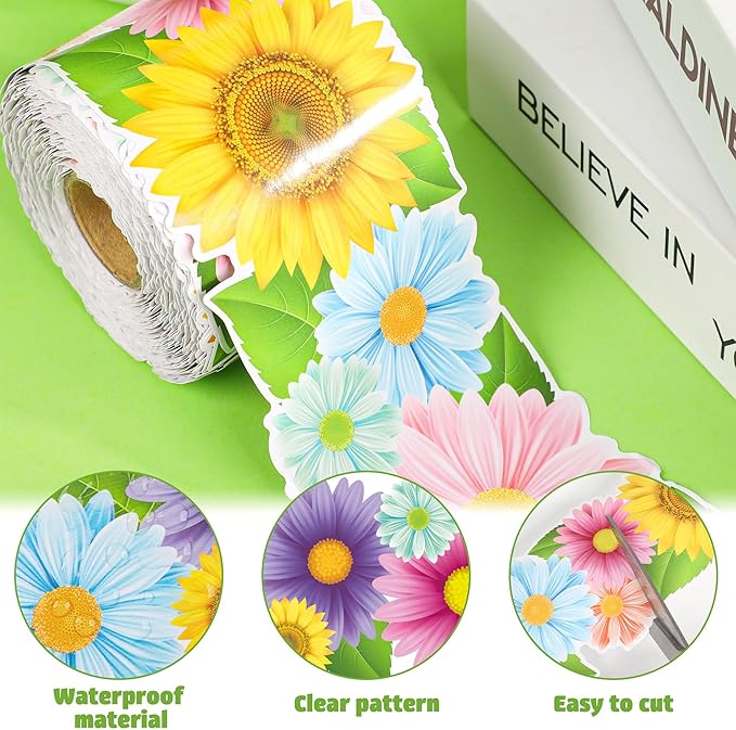 Spring Bulletin Board Borders Daisy Flower Border Trim Classroom Bulletin Board Decoration Spring Floral Paper Cutouts for Classroom School Wall Home Decor, 68.9 Ft