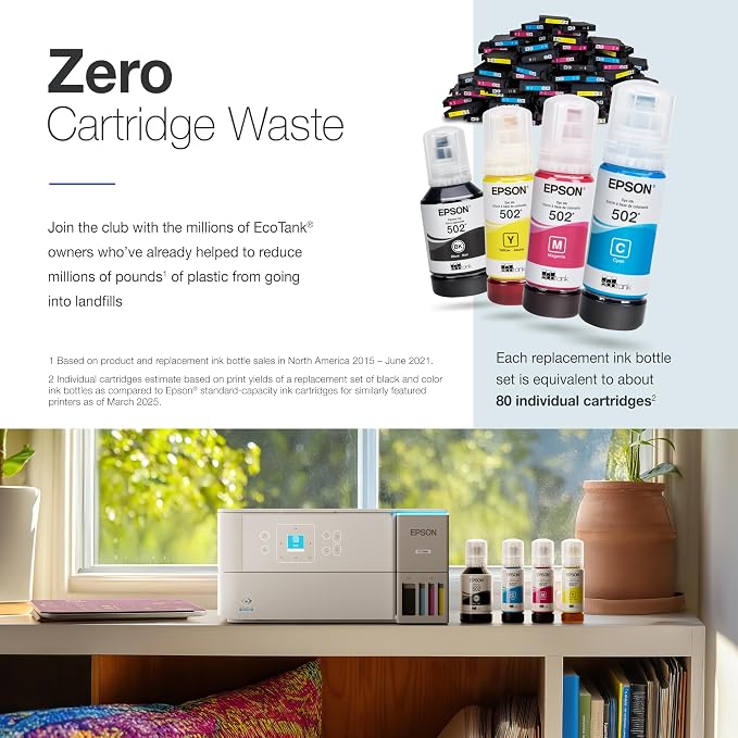 Epson EcoTank ET-2988 Wireless All-in-One Color Supertank Printer with up to 3 Years of Ink, Refillable Tanks, Perfect for Home, 15 PPM, 1.44" Color Screen, Auto 2-Sided Printing (Renewed)