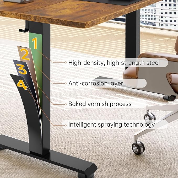 Veken 63×27.6 Inch Large Electric Standing Desk, Gaming Table, Brown | Height Adjustable Sit Stand Up Computer Tables for Home Office, Study , Writing, Suit students, employees and group work