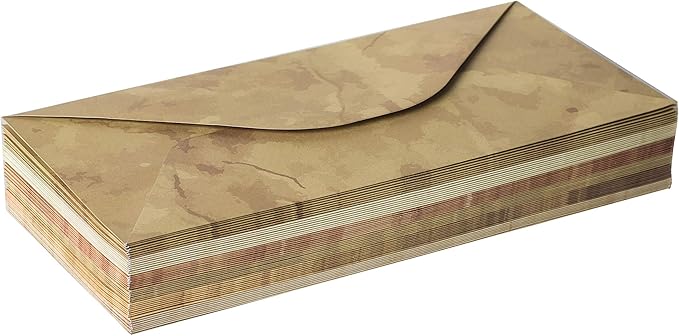 【Pack 48 】Vintage Style Envelopes - Classic Aged Envelopes in 6 Unique Designs - Old Looking Antique Looking- 4 x 8.7 inches (48 Pack)