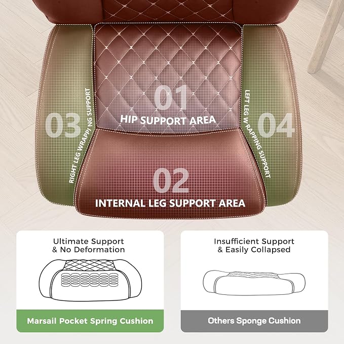 Office Chair, Ergonomic Executive Desk Chair with Lumbar Support for Lower Back Pain Relief, Padded Flip-Up Armrests, Leather Home Office Chair, Brown
