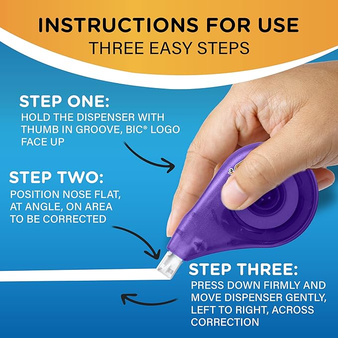 BIC Wite-Out Brand EZ Correct Correction Tape, 39.3 feet, 4-Count Pack of White Correction Tape, Fast, Clean and Easy to Use Tear-Resistant Tape Office or School Supplies