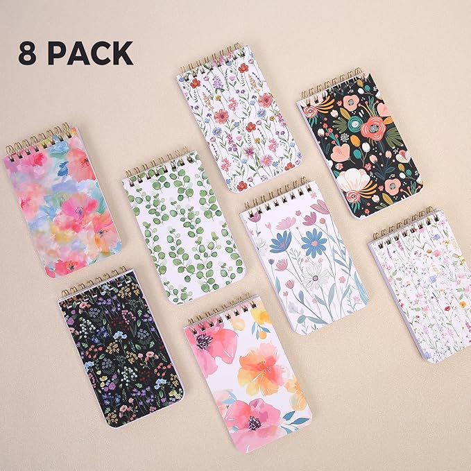 SKYDUE Small Notebooks, 3x5 Pocket Notepads with Aesthetic Covers, Mini Spiral Notebook with Lined Pages for Work Nursing School Essentials, Set Of 8