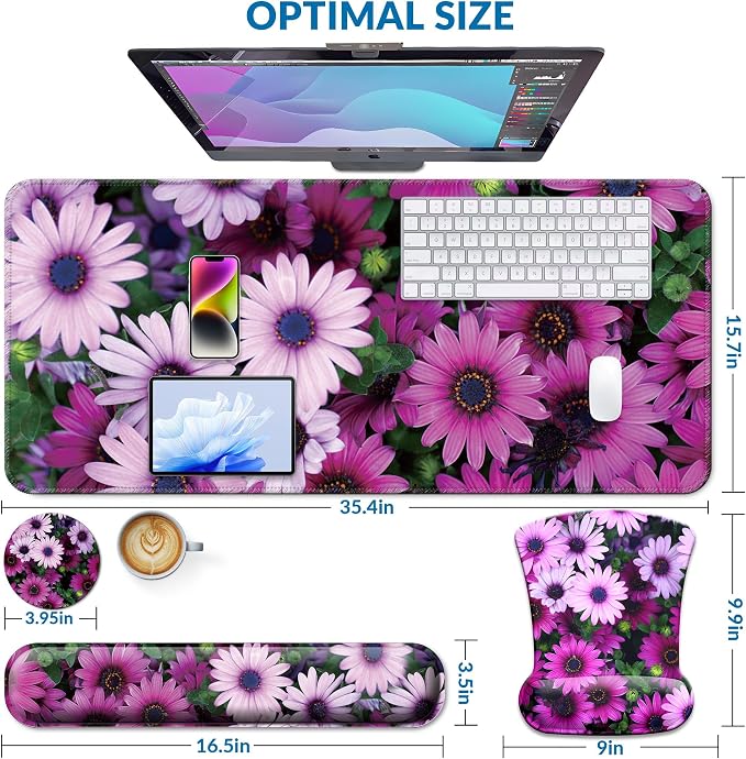 Desk Mat Set Keyboard and Mouse Pad with Wrist Rest Support | Ergonomic,Pain Relief, 4-in-1 Large Big Mousepad Computer Mats,Desk Pad Matt Mats for Desktop Home & Office