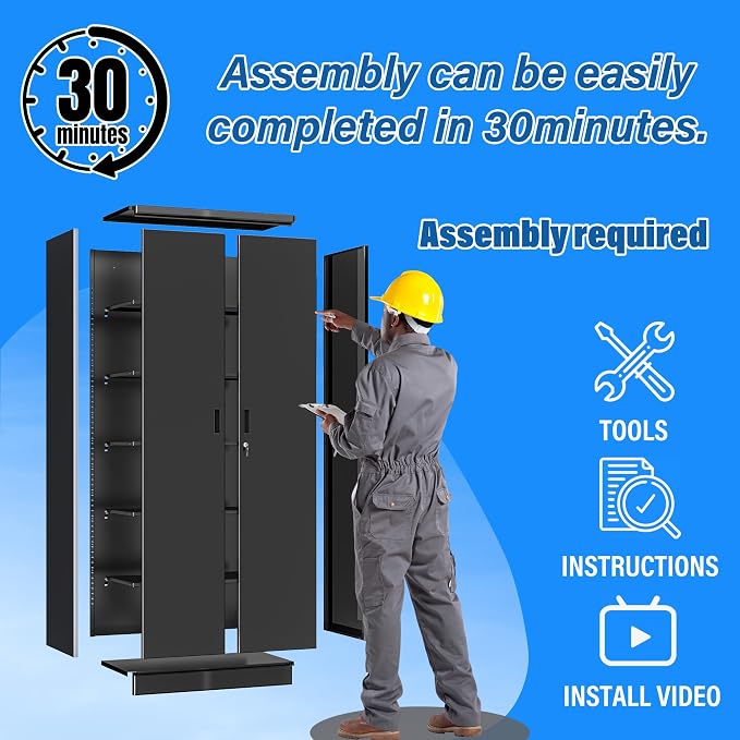 BESFUR Metal Storage Cabinet, 71" H Locking Storage Cabinet with 5 Adjustable Shelves, Metal Cabinets for Garage, Office, Home, Classroom- Black