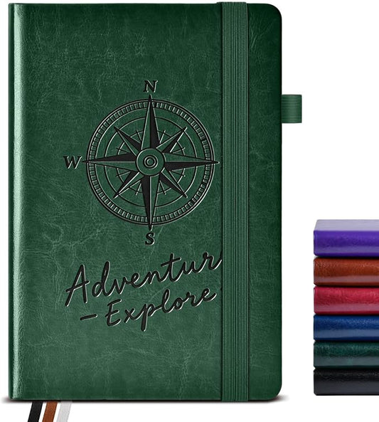 PAIBAS Graph Notebook for Women Men, 160 Pages Grid Paper, Graphing Notebooks for School, Work, Quad Ruled, Inner Pocket, A5 Hardcover Vintage Leather Journals for Writing, 5.8"x8.5" (Green)