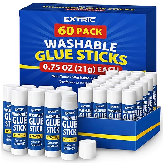 Glue Sticks Bulk Classroom, White Glue Sticks for Kids 60 Count, 0.75 Ounce, Washable All Purpose, for Kids, School and Home