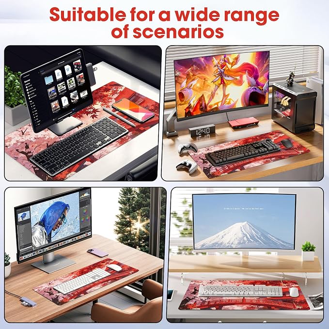 Large Mouse Pad 31.5x15.7 Inch - Starter Desk Mat, Maple Leaf | Office and Gaming Non Slip Rubber Bottom Stitched Edges Easy Clean