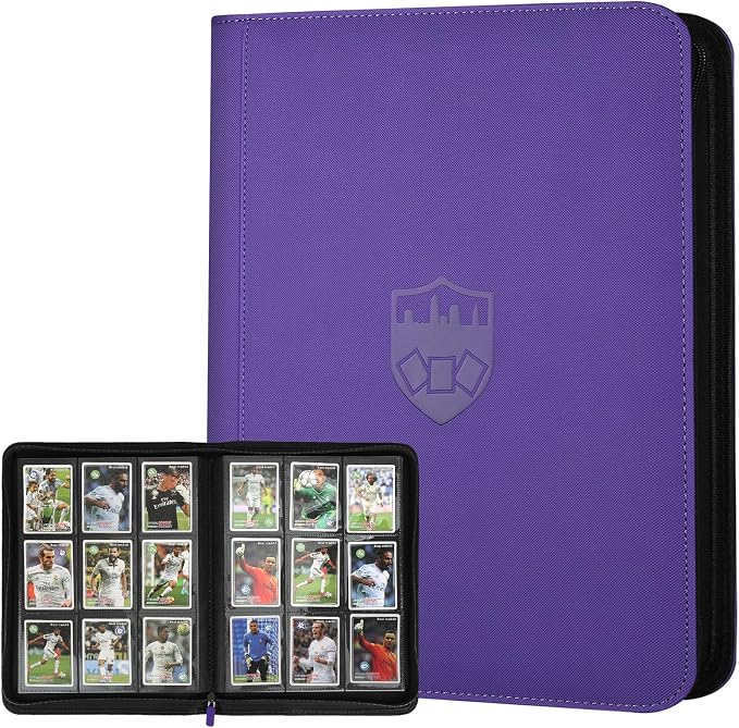 360 Cards Ringless 9-Pocket Side Loading Trading Card Binder, PU Zipper Fixed Page Card Album for TCG Sports Cards, Not Fit Top Loaders (Purple)