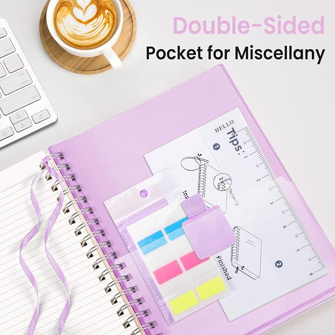 EMSHOI Lined Spiral Journal Notebook, 300 Pages, A4 Size (8.2'' x 11.2'') | College Ruled, 100 GSM Thick Paper, Flexible Plastic Cover, for School, Writing, Work, Office & Journaling (Purple)
