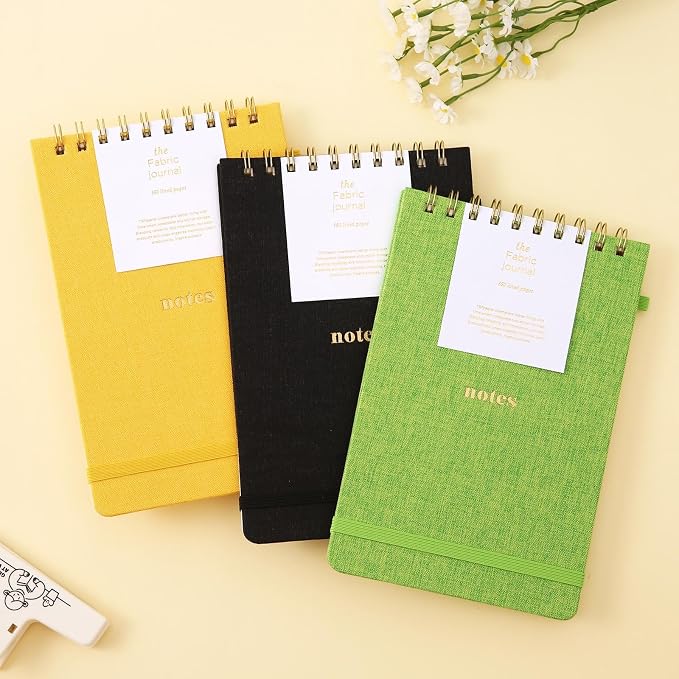 TSFPapier A5 Top Spiral Notebook, Fabric Hardcover College Ruled Journal | 100GSM Paper 160 Lined Pages, 5.7"x8.39" Steno Pads with Elastic Band & Pen Loop, for Work, School Note Taking (Grass Green)