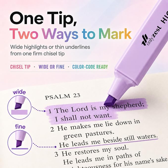 10 Aesthetic Bible Highlighters - Chisel Tip Liquid Ink Marker | Pen with Snap Caps for Clean Highlighting - Assorted Colors, No Bleed & Quick Dry - Bible Marker for Journaling & Studying