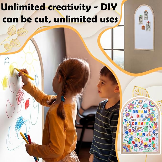 Dry Erase Board, 36" x 24" Magnetic Erasable Whiteboard, Arched Large Semi-Circular Whiteboard, Gold Rustic Wood Frame, Bohemian Style Design for Home, Classroom, Office, School