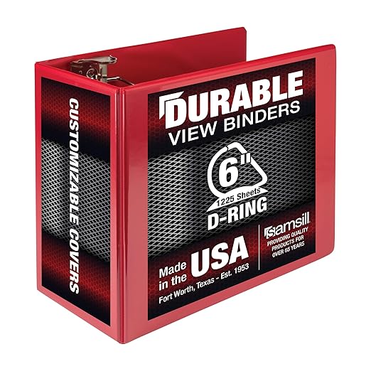 Samsill Durable 6 inch 3 Ring Binder, Locking D Ring 100% Recycled Chipboard, Red