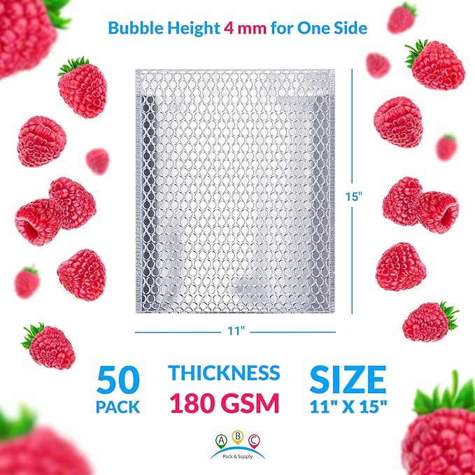 ABC PACK & SUPPLY Thermal Bubble Mailer, 11 x 15 Inch Metallic Foil Insulated Envelopes, 50 Pack Self Seal Waterproof Shipping Mailers