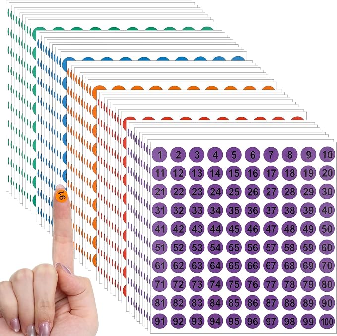 5000 Pcs Number Stickers, 50 Sheets 1 to 100 Round Consecutive Self-Adhesive Vinyl Colored Labels, 0.4" Number Decals Inventory Stickers for Storage Organizing Toolbox Office Bins Lockers (Multicolor)