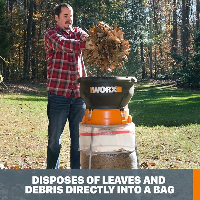 Worx 13 Amp Electric Leaf Mulcher, Leaf Shredder with High-Compression Mulching, Powerful & Compact Yard Waste Shredder, Corded, WG430
