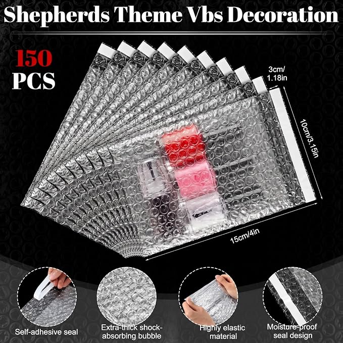 Frienda 150 Pcs Self Adhesive Bubble Bags Packing Pouches, 4" X 6" | Double Wall Clear Protective Wrap, Shockproof for Small Business Shipping Packaging, Cushioned Fragile Items Protection