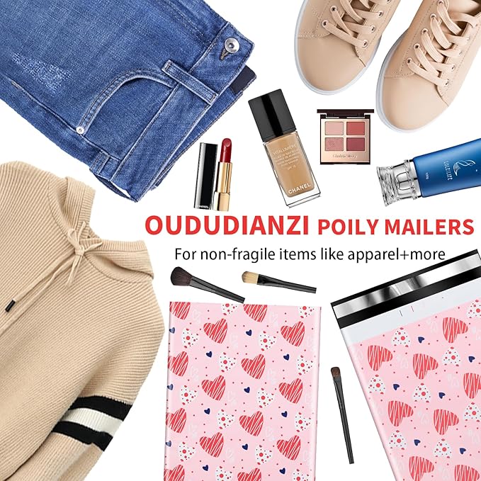 Oududianzi Poly Mailers 10x13, 100Pack Shipping Bags, Fashion Shipping Envelopes, Plastic Packaging Bags, Self-Seal Polymailers, Mailing Poly Bags for Business, Clothing (Simple Love)