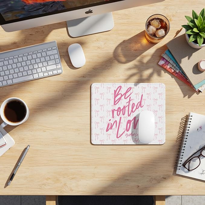 Coquette Preppy Pink Bow Christian Mouse Pad, Trendy Girly Pink Ephesians 3:17 Bible Verse Mouse Pads Mousepad for Home Office Dorm Computers Laptop Supplies Desk Accessories, 9.5x7.9 Inch
