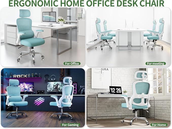 Ergonomic Office Chair: 400LBS Computer Desk Chair Comfy Lumbar & Headrest | Big and Tall Office Chair-Gaming Chairs for Adults-Executive Rolling Task Chairs for Home Work-Breathable Mesh Support(Blue)