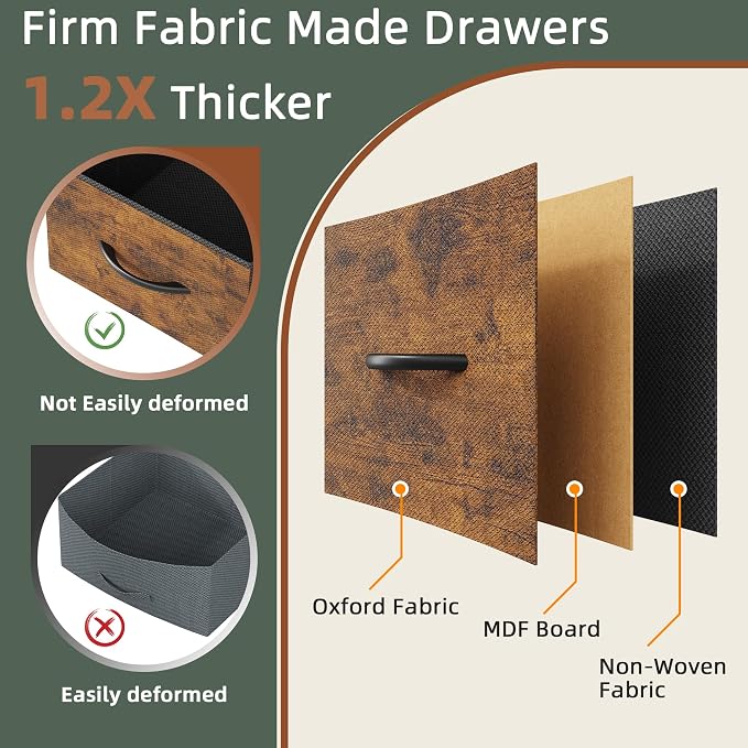 3 Drawer File Cabinet with Charging Station, 45''H, 3-Tier Small Filing Cabinet for Home Office, 11''*16'' for Small Printer, Fabric Drawer Fits Letter/A4, Tall Printer Stand, Rustic Brown