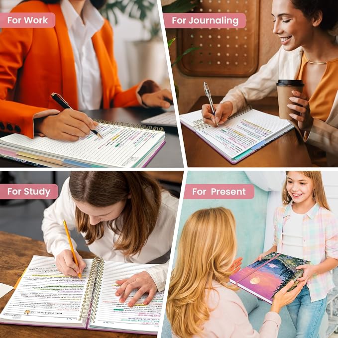 Large Spiral Notebooks for Work 5 Subject with Removable Dividers | 8.5" x 11" Pretty Hardcover Notebook Journal for Women, College Ruled, Perfect for Study & Office , 280 Pages, Lavender Sky