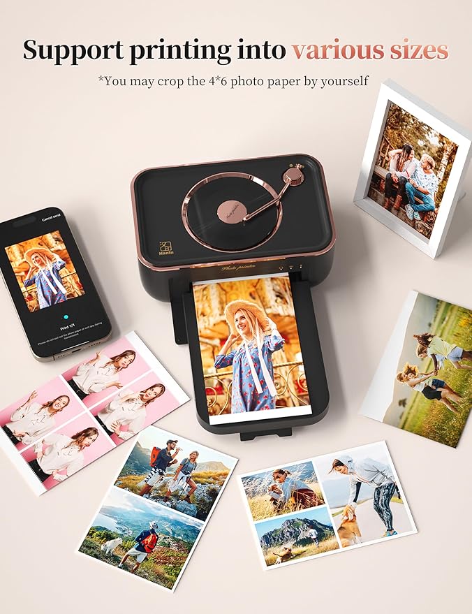 HPRT Photo Printer 4x6,+20 Sheets&1Ribbon Black, Audio Function Thermal Dye-Sublimation Printer，Portable Instant Picture Printer for iPhone, Android, AR Video Printing