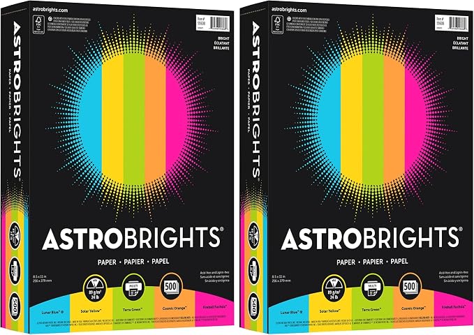 Neenah Astrobrights® Bright Color Paper, Letter Size Paper, 24 lb, Assorted Colors, 500 Sheets (Pack of 2)
