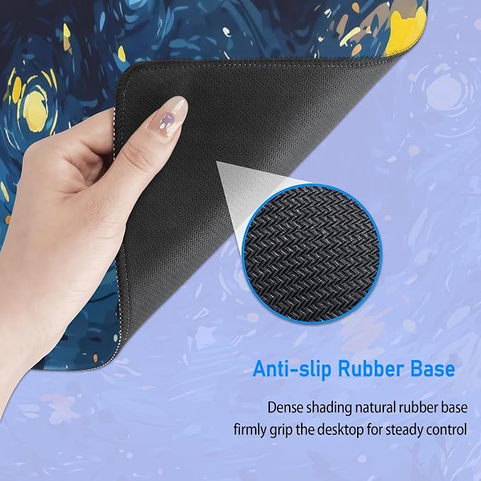 Starry Night Black Cat Mouse Pad,Blue Anime Large Desk Mat,31.5x12in | Cute Kitty Van Gogh Dreamy Star Mousepad,Fade Resistant Stitched Edge XL Gaming Keyboard mat for Office Home,80x30 cm
