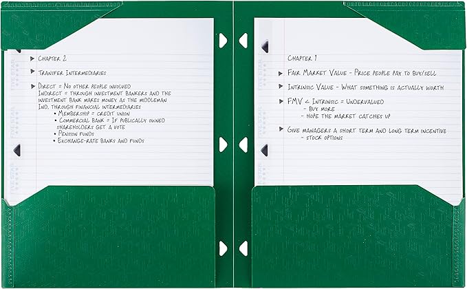 Five Star 2-Pocket Folder, Plastic Folder with Stay-Put Tabs, Fits 3-Ring Binder, Holds 8-1/2" x 11" Paper, Forest Green (333420E-ECM)