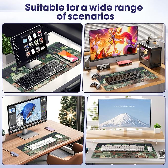 Professional Extended Gaming Mouse Pad - 31.5" x 15.7" Large Desk Mat with Stitched Edges, Waterproof Coating Non-Slip Rubber Base for Gamers Esports Pros Office Home, Frog