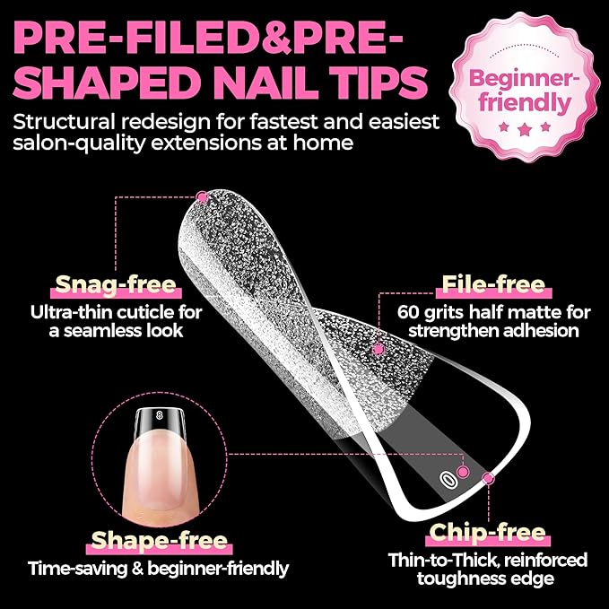 UNA GELLA Nail Tips Square 504PCS Short Square Nail Tips Pre Etched | Gel Fake Nails Tips, No C Curve For Women DIY Nail Extension Press ons Salon Home Full Cover Soft Acrylic False Tips 12 Sizes