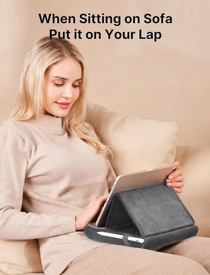JSAUX Tablet Pillow Stand, Tablet Stand Holder Dock for Lap, Bed and Desk Compatible with iPad Pro 11 10.5 9.7 10.2 Air Mini, Kindle, Tablets, Phones, E-Reader, Books and More 4-10.9'' Devices Grey