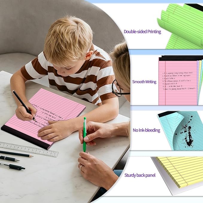 5 pcs Legal Pads 8.5 x 11 Note Pads, Colored Legal Notepads 8.5 x 11, Notebook Wide Ruled Paper, Micro Perforated Writing Pads, Lined Paper Pads, Pad of Paper for Office Home School, 30 Sheets/Pack