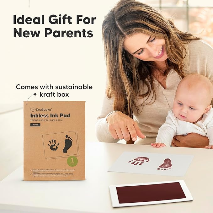 1-Pack Inkless Baby Hand and Footprint Kit - Mess Free Ink Pad for Newborn Keepsake, Dog Nose & Paw Print Kit, Clean Touch Ink Pad for Baby Hand & Footprints, Ideal New Mom Gifts (Auburn, Jumbo)