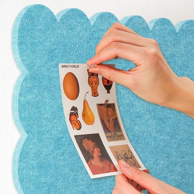 Scalloped Bulletin Board 24x18 inches, Decorative Felt Pin Board for Wall | Cute Cork Board Alternative with Push Pins, Foldable Display Vision Board for Photos, Notes & Reminders