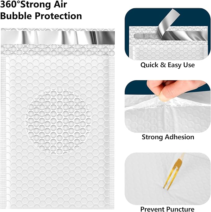 JinRuiKJ Thank You Bubble Mailers 8.5x12" 25 Pack, Padded Envelopes, Strong Adhesion Padded Mailers, Cushioning Padded Shipping Envelopes for Jewelry, Makeup - White