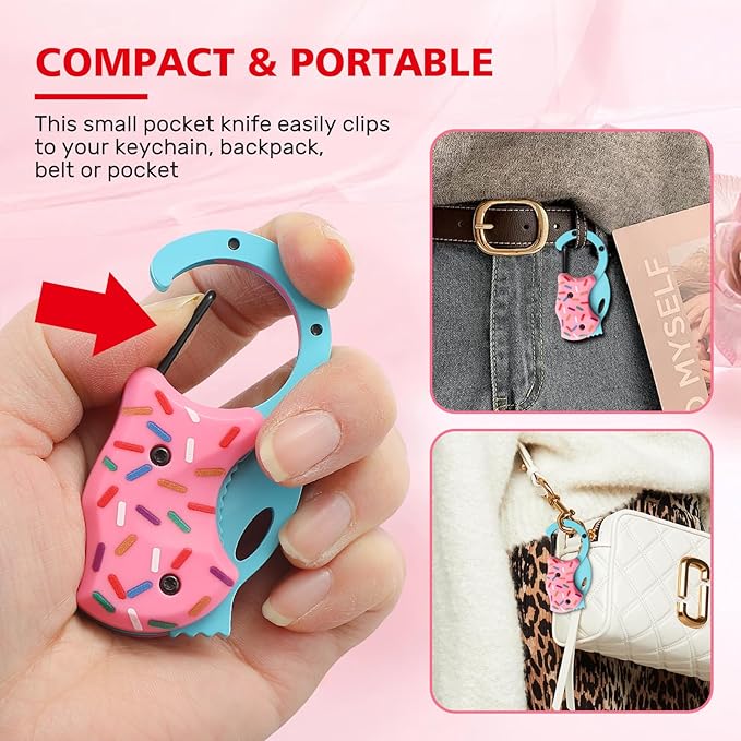VIRENKNIFE Pink Pocket Knife for Women Men,Cool Folding Knife Box Cutter，Mini EDC Knives for Everyday Carry,Folding Utility Knife with Unique Donut Design,Ideal Gifts for Men and Women