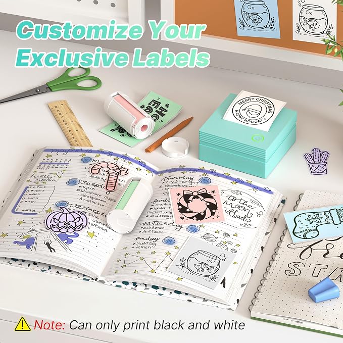 Mini Sticker Printer, PM290 Sticker Maker Machine with 3 Roll Paper | Good Quality, Portable, Smart AI APP, Mini Printer for Study, Gifts for Girls Boys, Back to School Supplies for Teachers