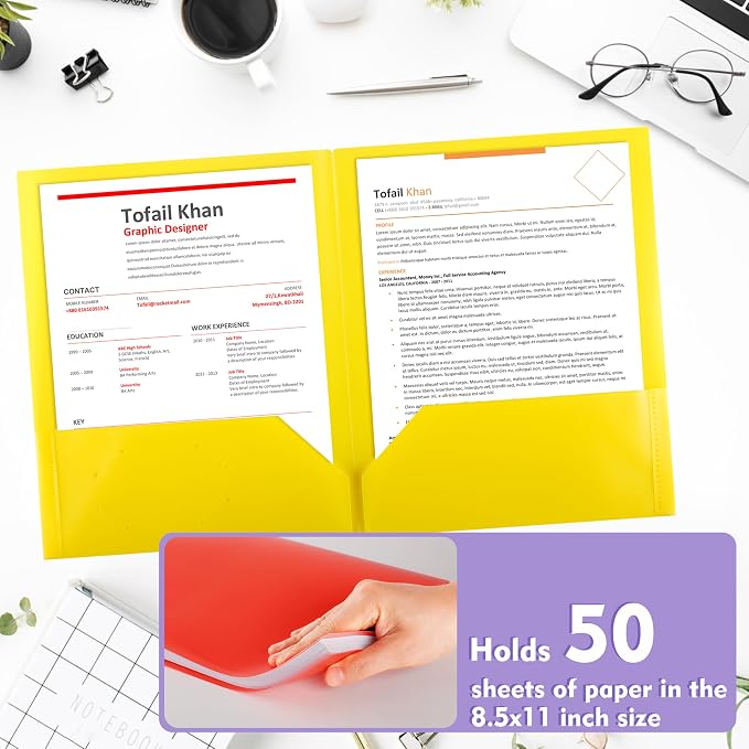 pmybupo Plastic 2-Pocket Folders (25Pack Yellow),8.5x11 Document Folders for Schoolwork & Office,Letter Size…